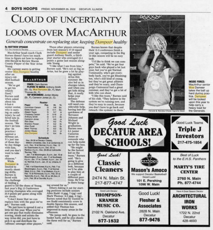 Moe Dampeer Basketball November 29 2002